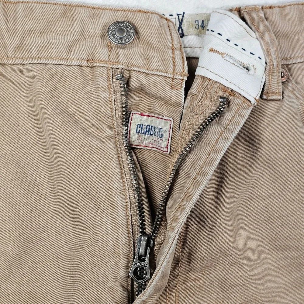Polo Ralph Lauren Classic 867 Mens 34x29 Distressed Khaki Pants Cotton Twill Tan